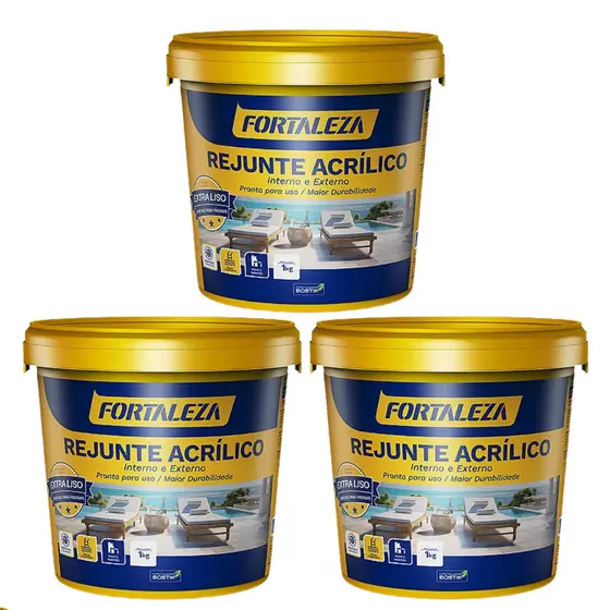 Kit 3 Rejunte Acrílico Impermeável Fortaleza 1kg Variadas Cores Pronto Para Uso Resistente Cerâmica