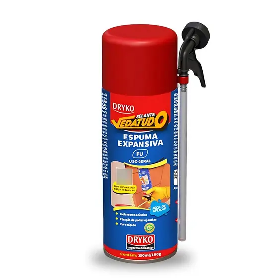 Espuma Expansiva PU 300ml 190g Vedatudo Dryko Poliuretano Selante Fixação Vedação Eficiente Isolamento Térmico Metal