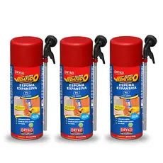 Kit 3 Espuma Expansiva PU 300ml 190g Vedatudo Dryko Poliuretano Selante Fixação VedaçãoIsolamento Térmico Metal Bico