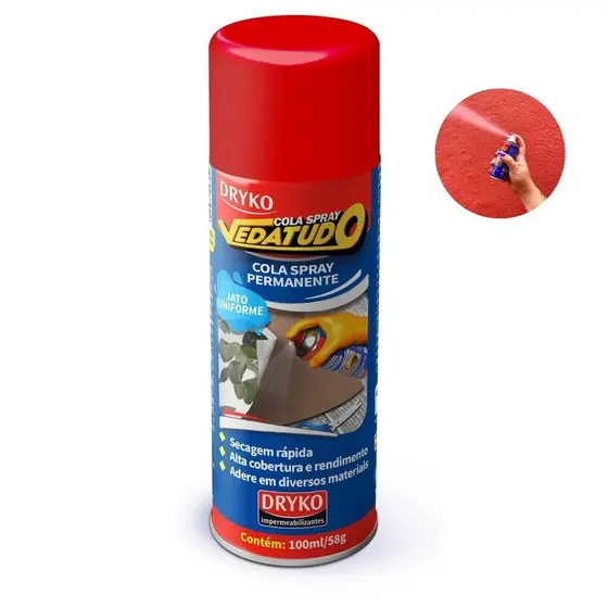 Cola Spray Vedatudo 100ml Dryko Adesivo Fixação Papel Papelão Espumas Isopor Madeira Secagem Rápida