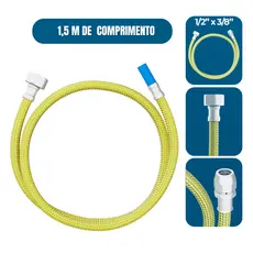 Ligação Flexível Mangueira 1,5M Gás Blukit Economy GLP GN GNF Aço Inox Rosca 1/2 Macho Fêmea Fogão
