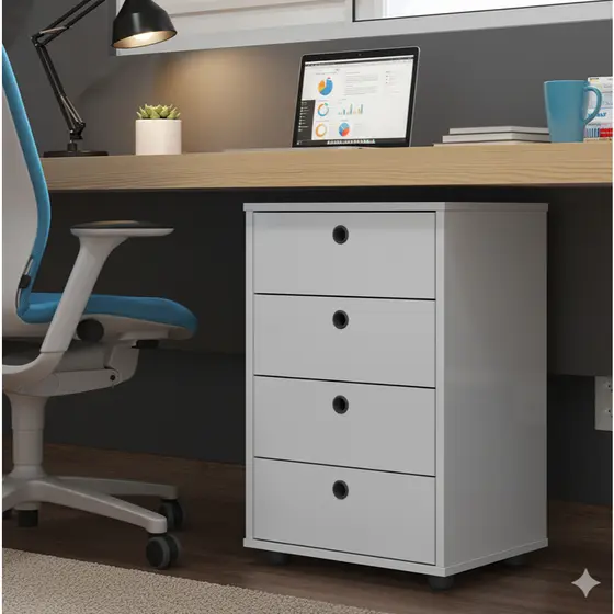 Gaveteiro organizador Escritório Home Office 4 Gavetas e Sapatas plásticas - Branco