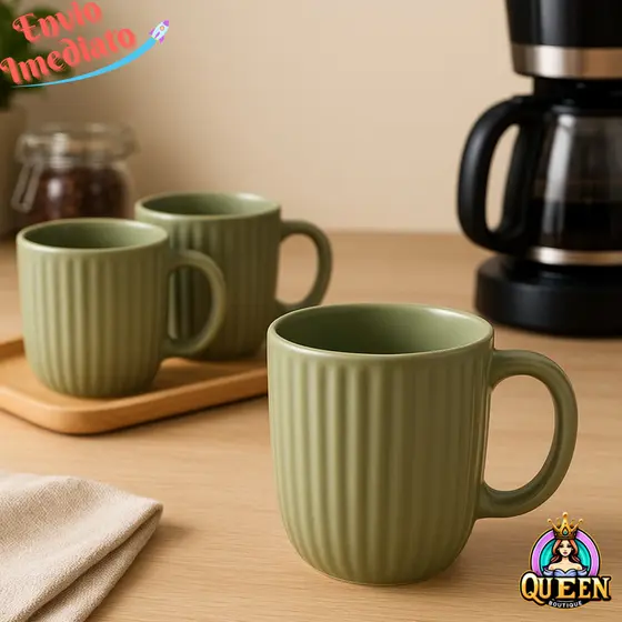 Jogo de Xícaras de Porcelana para Café e Chá 4 Peças Colorida Nervurada 100ml Xícara Porcelana Azul Preto Cinza Verde