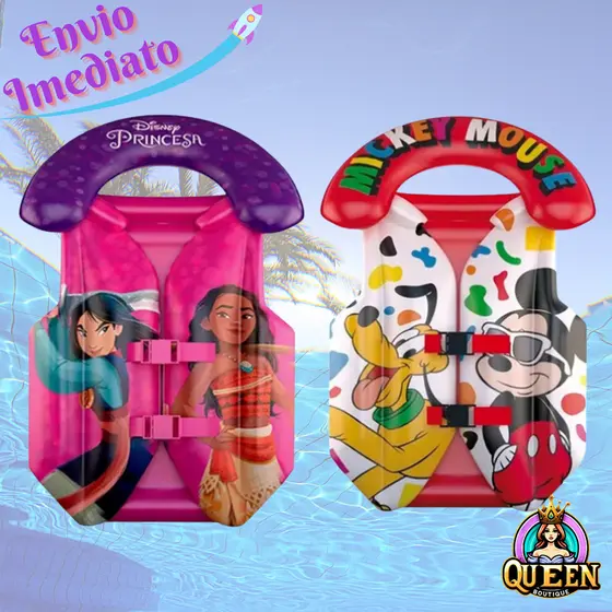 Bóia Colete Infantil Personagens Disney Menina Menino Princesas Mickey