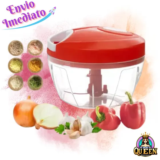 Triturador de Alimento Manual à Corda Processador Com 3 Lâminas Aço Inox Picador Fatiador Legumes Verduras 500ml