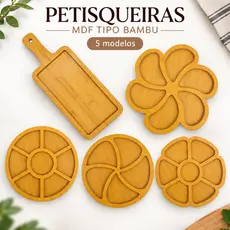 Petisqueira Tábua de Bambu MDF p/ Frios e Queijo de Flor Gamela Redonda de Bambu para Petisco e Churrasco