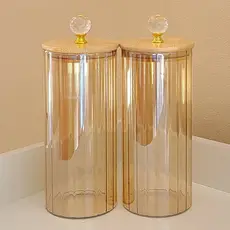 Porta Mantimento de Vidro CANELADO ÂMBAR CRISTAL 1050ML cozinha Tampa Bambu porta tempero
