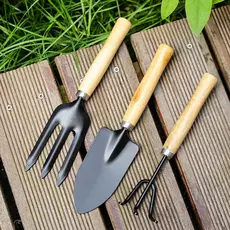 Jogo De Ferramentas Para Jardim Mini Kit 3 Peças Pá Larga Garfo Transplantador Plantar Vasos - Conjunto Horta Ergonômico