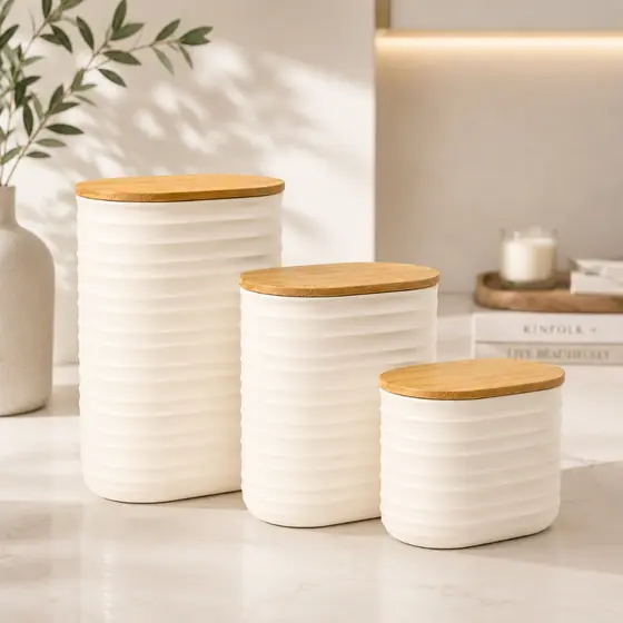 Pote com Tampa de Bambu Plástico Hermético Vedação em Silicone Porta Mantimentos Cozinha