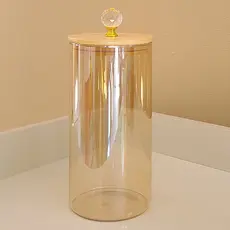 Porta Mantimento de Vidro Liso ÂMBAR CRISTAL LISO pote hermético 1300ML Porta Tempero Cozinha Tampa Bambu