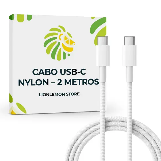Cabo carregador USB-C turbo 4.0 em Nylon Trançado - 2 metros - compatível com smartphones, tablets, laptops, computador