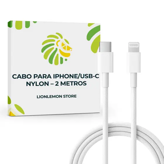Cabo Carregador Turbo USB-C em Nylon Trançado, 2 Metros para iPhone e iPad - LionLemon Store