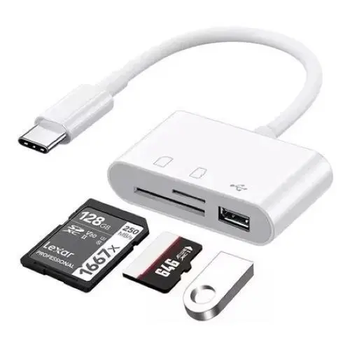 Adaptador 3 em 1 USB-C Para Leitor de cartão de memória SD, TF e USB adaptador OTG tipo-c APENAS ANDROID