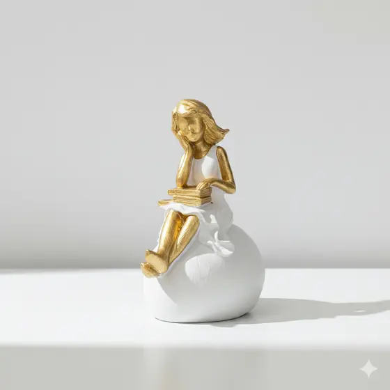 Estátua Escultura Menina Lendo Livro –  Decorativa de Luxo para Sala e Quarto Infantil Menina