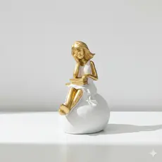 Estátua Escultura Menina Lendo Livro –  Decorativa de Luxo para Sala e Quarto Infantil Menina