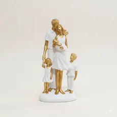 Escultura Estatua Família com Filhos  Decorativa Luxo em Dourado e Branco, Pai, Mãe, Filho, Filha e Bebê