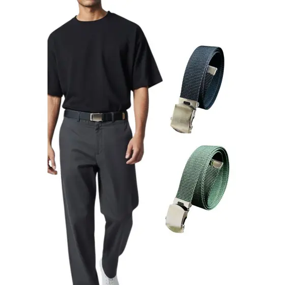Kit 2 Cinto Masculino Elegante Básico Plus Size Tecido Nylon Resistente Ajustável - Diogo