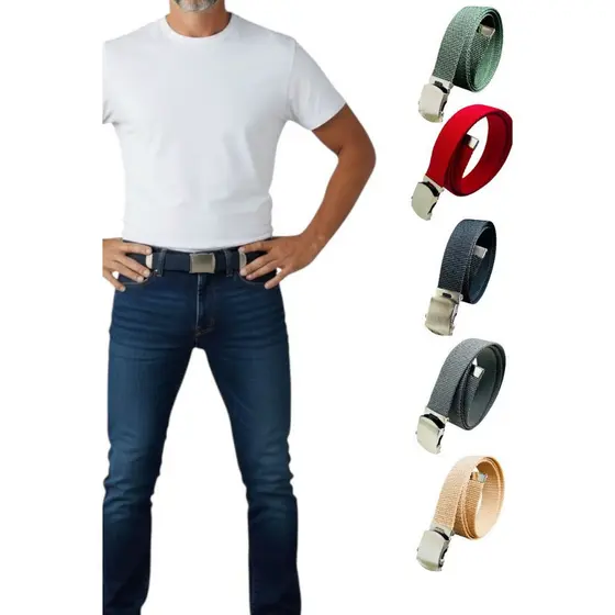 Cinto Masculino Plus Size Tecido Nylon Resistente Ajustável Simples Fivela Prata Básico - Noah