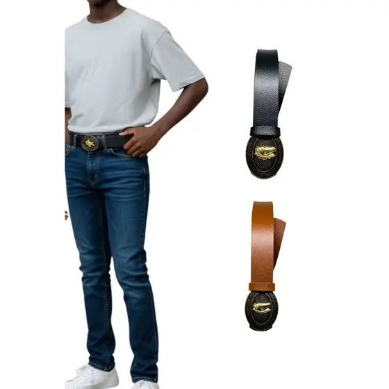 Cinto Masculino Social Casual Plus Size Cowboy Couro Sintético Fivela Ouro Velho Básico - João
