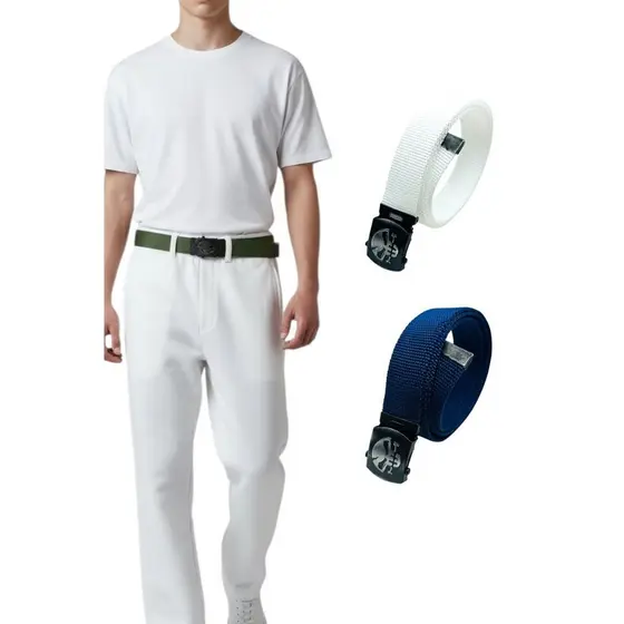 Kit2 Cinto Masculino Elegante Básico Tático Tecido Nylon Resistente Fivela Caveira Grafite - Felipe