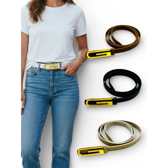 Kit3 Cinto Feminino Básico Blogueira Fivela Metal Couro Sintético Ajustável Reforçado - Emily