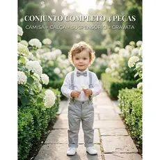 Conjunto Social Infantil Menino Completo para Casamentos Com CalçaChino, Festas e Batizado Cinza Entrega Rápida