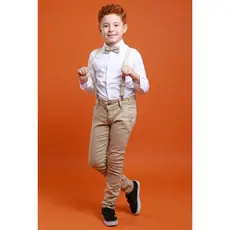 Roupa Conjunto Social Infantil Bege Completo para Batizado Menino Ideal Para Festas, Casamentos, Pajem Entrega Rápida