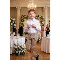 Roupa Conjunto Social Infantil Menino Calça Bolso Faca+ Camisa Social Bege Entrega Rápida