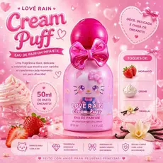 Perfume Infantil Importado Feminino Doce Morango Baunilha Fragrância Delicada Longa Duração 30ml Cream Puff Lové Rain