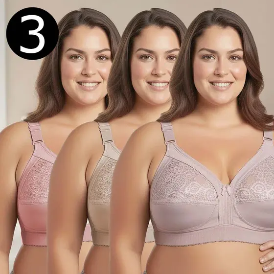 Kit Sutiã Plus Size Reforçados 3 unds Pala Dupla Forrados Soutien Alça Larga Conforto