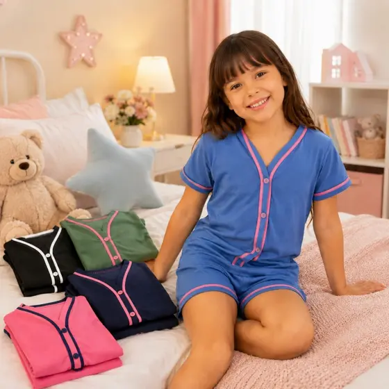 Pijama Infantil Americano com Botões Frontais Baby Doll Confortável