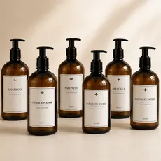 Kit 6 Frascos Organizadores Banheiro 500ml Âmbar com Pump, Shampoo Condicionador Sabonete Máscara Sabonete Facial Íntimo