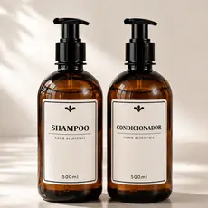 Kit 2 Frascos Shampoo e Condicionador 500ml PET Âmbar com Válvula Pump | Dispenser para Banheiro