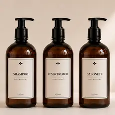 Frascos para shampoo, condicionador e sabonete 500ml âmbar kit para banheiro