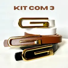 Kit 3 Cinto Feminino fino da moda fivela G