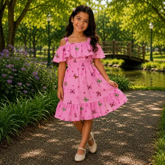 Vestido Infantil Floral Princesinha com Babado