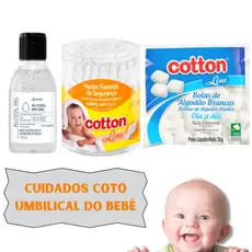 Kit Higiene Cuidado Bebe Recem Nascido Essencial 3 Produtos Cotonete Baby Algodão
