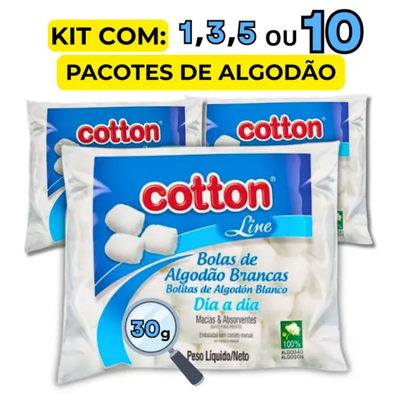 Kit 1,3,5 ou 10Pacotes Bolas de Algodão Cotton 100%Puro Ideal Para Bebê e Cuidados