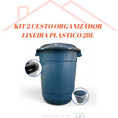 lixeira organizadora cesto com tampa e alça plástico resistente 28 Litros 2 unidades
