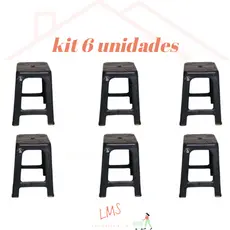 Banqueta resistente preta plástica kit 6 unidades Banco resistente
