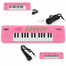 Brinquedo Piano Teclado Rosa Infantil Musical Educativo com Microfone Criança Diversão
