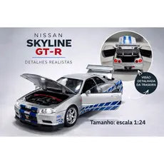 Nissan Skyline GT-R R34 Miniatura 1:24 - 1:32 Colecionável Com Portas Abertas e Luz