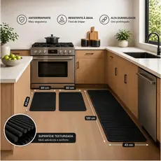 Jogo De Passadeira 3 Peças Antiderrapante Emborrachado Fácil de limpar Preto Cozinha.