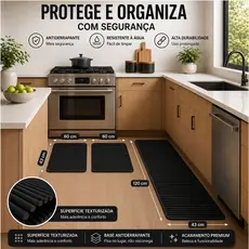 Jogo 3 Peças Passadeira Antiderrapante Impermeável Fácil Limpeza Estampado Cozinha