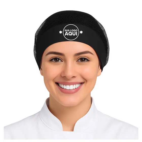 Touca De Rede Logo Personalizada Aba Cozinha Restaurante