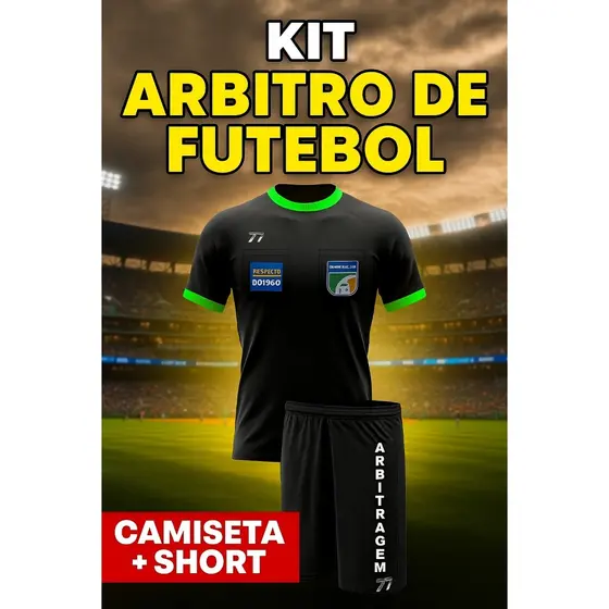 Kit Camiseta E Short Arbitro Futebol Arbitragem Profissional