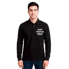 Camiseta Polo Basica Manga Longa Personalizada Silk Malha
