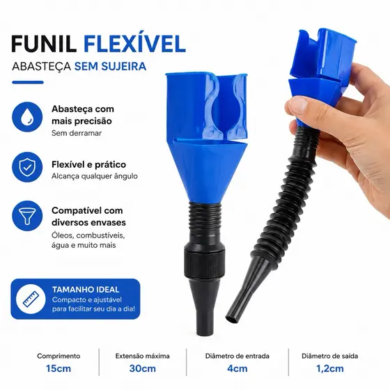 Funil Multiuso com Adaptador para Garrafa e Galão,para Combustível e Troca de Óleo+Bico Flexível 30 cm