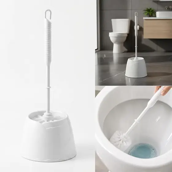 Escova Sanitária para Limpeza de Vaso e Banheiro com Suporte Plástico Branca– Branca 1a3 Unidades.
