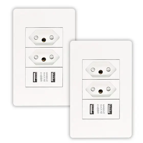 Tomada Usb Parede Duo Bivolt Dupla Conjunto Carregador Alimentação